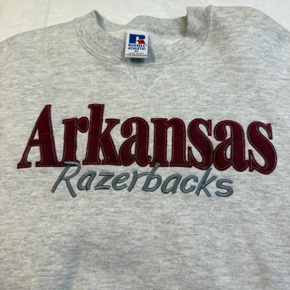 VTG Arkansas Razorbacks Russell Athletic Embroidered Sweatshirt Sz XL USA Made - Picture 2 of 9